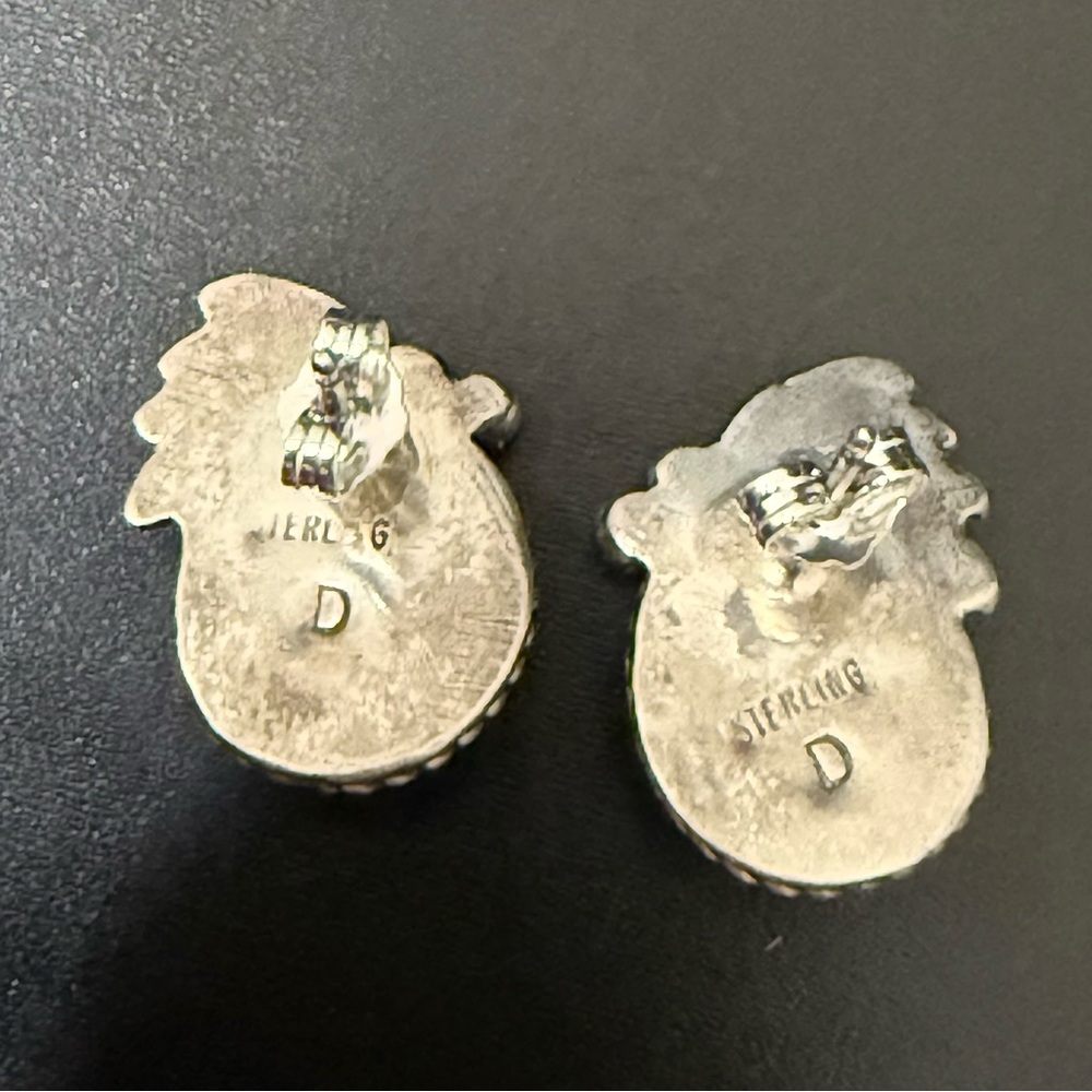 Vintage Signed D Native American Navajo Sterling Silver Turquoise Stud Earrings - Picture 6 of 14